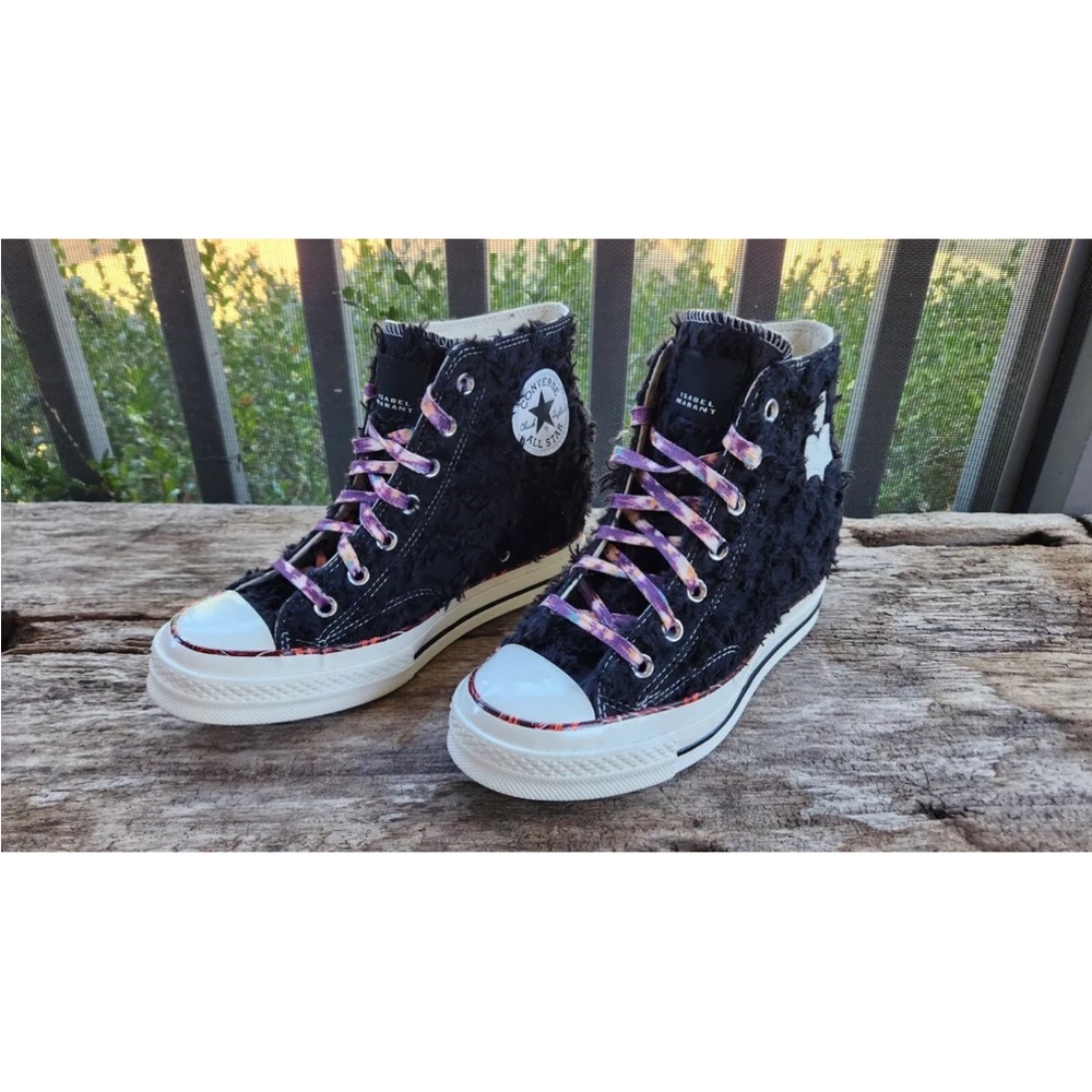 Converse/Isabel Marny Black High-Top wedge Sneakers with pink/purple Laces